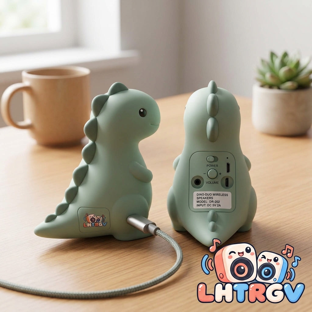 LHTRGV Cute Dinosaur Dual Desktop Speakers – USB-Powered Mini 2.0 Stereo Sound System for PC & Laptop, Aesthetic Pastel Green Dino Desk Decor (Pair) - image 3