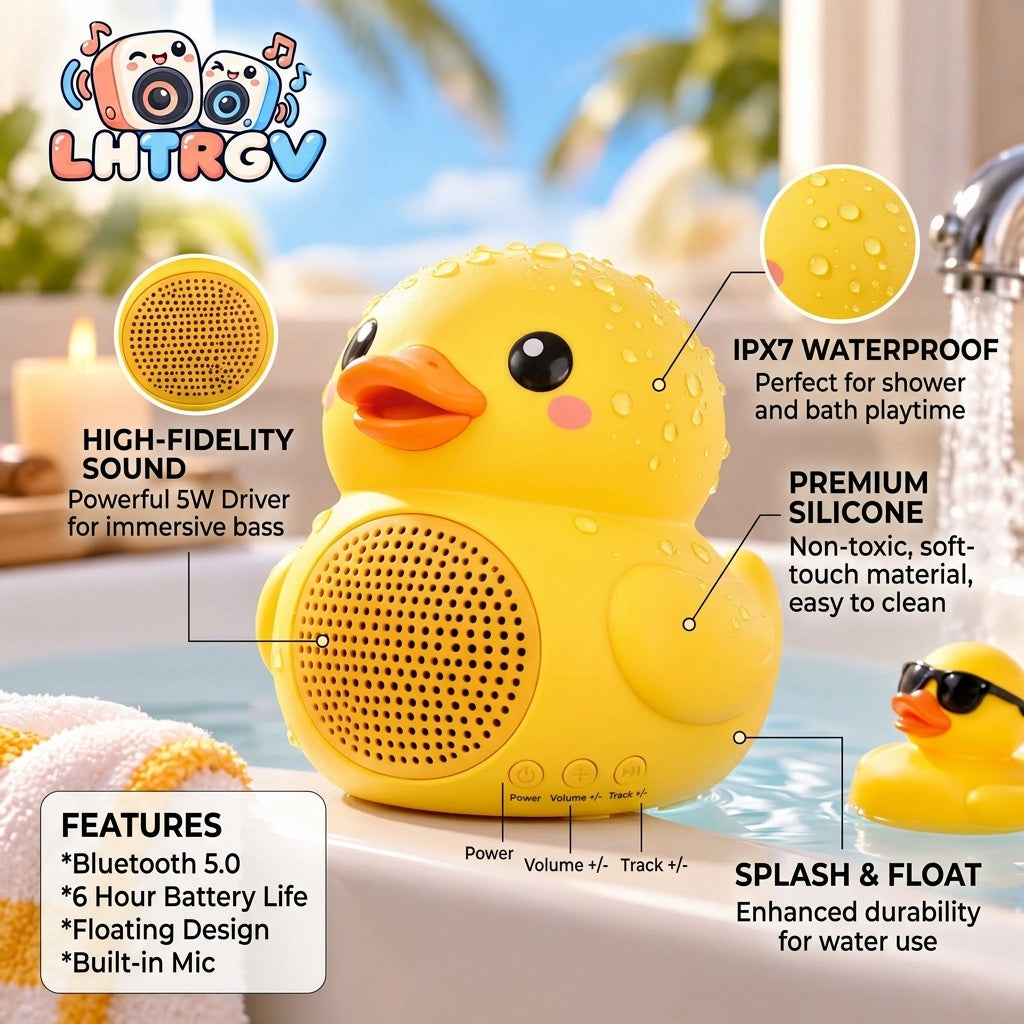 LHTRGV Cute Yellow Duck Waterproof Floating Bluetooth Speaker for Bath, Pool & Shower - image 3