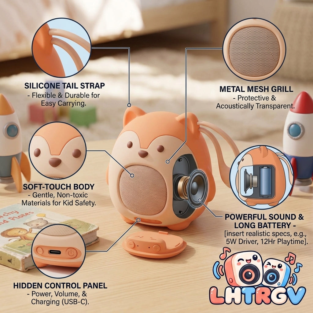 LHTRGV Cute Fox Portable Bluetooth Speaker – Wireless Kids Audio Player with Flexible Hanging Tail for Strollers, Cribs, Bedtime Stories & Travel - image 3
