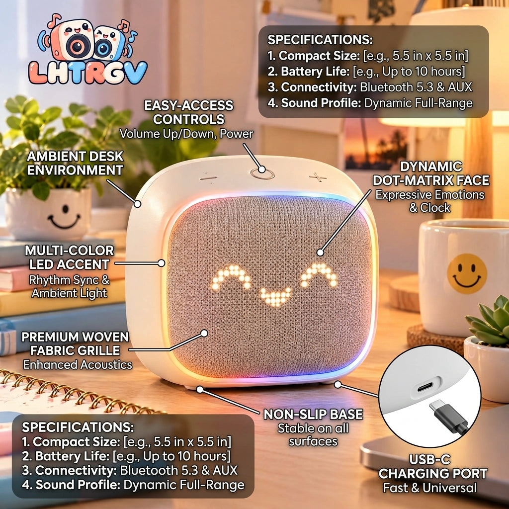 LHTRGV Cute Desktop Bluetooth Speaker with Pixel Art Smile Display & RGB Ambient Light - image 3