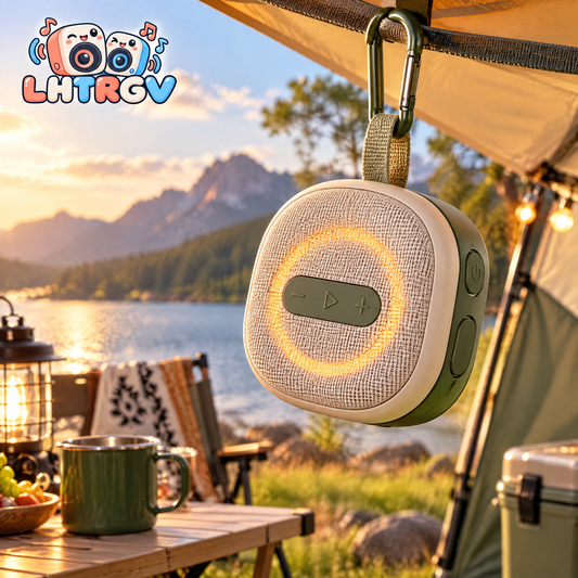 LHTRGV Portable Outdoor Bluetooth Speaker with Warm Ambient Ring Light & Carabiner Clip, Fabric Wireless Camp Speaker