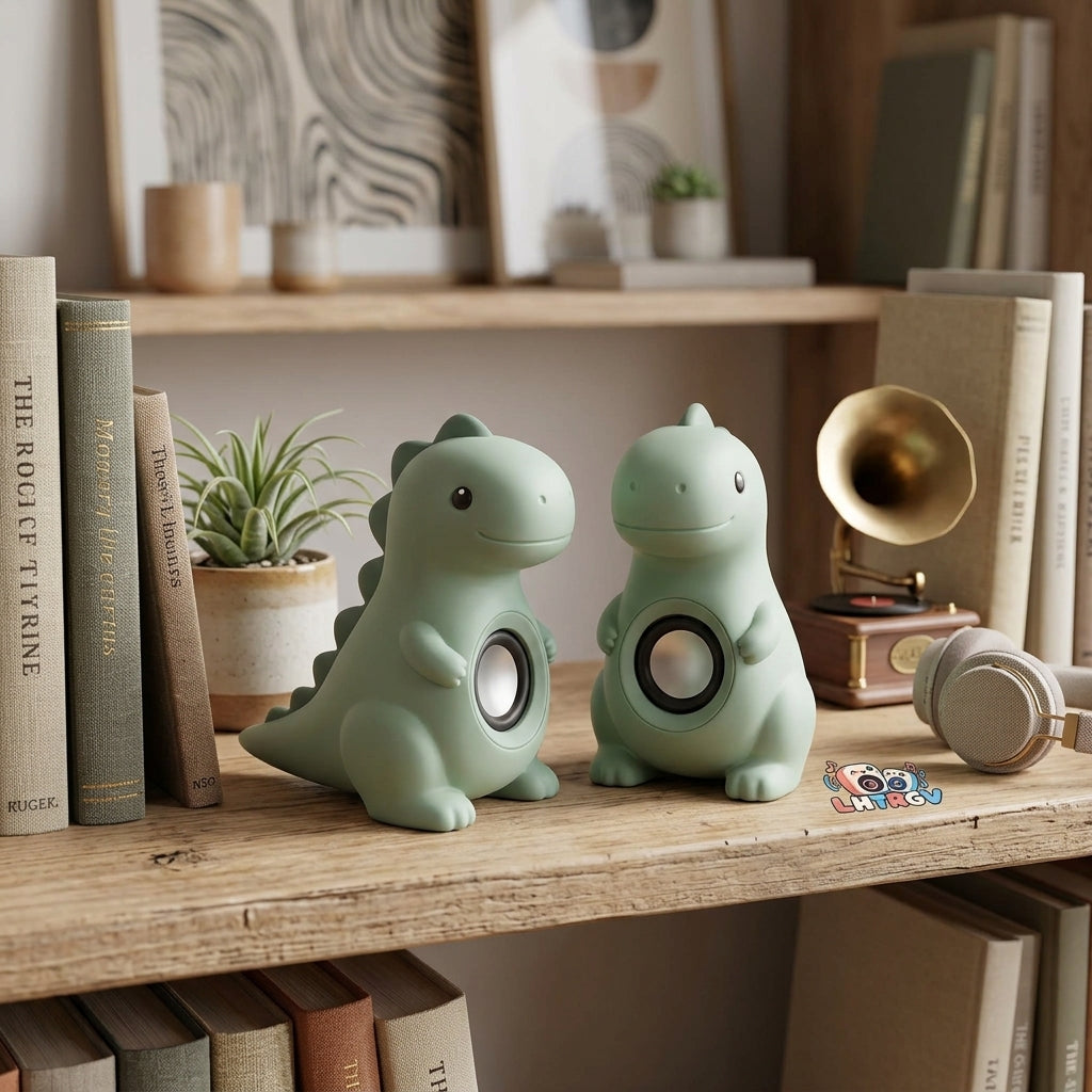 LHTRGV Cute Dinosaur Dual Desktop Speakers – USB-Powered Mini 2.0 Stereo Sound System for PC & Laptop, Aesthetic Pastel Green Dino Desk Decor (Pair) - image 2