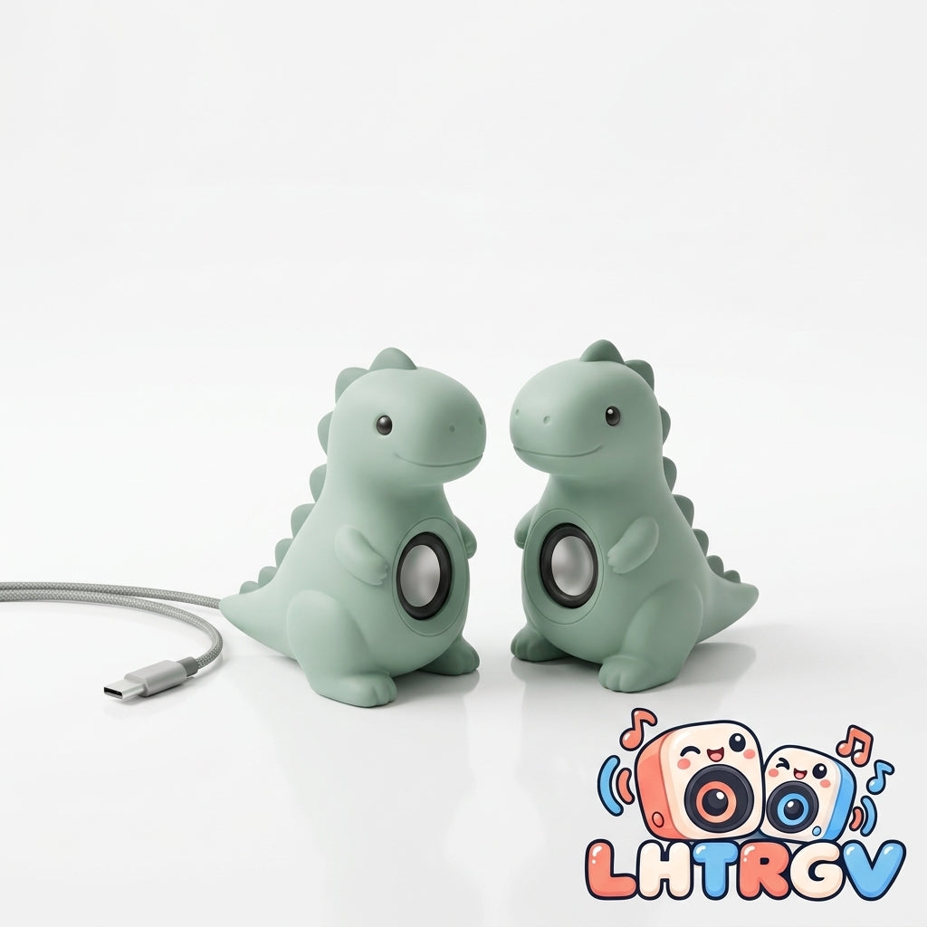 LHTRGV Cute Dinosaur Dual Desktop Speakers – USB-Powered Mini 2.0 Stereo Sound System for PC & Laptop, Aesthetic Pastel Green Dino Desk Decor (Pair) - image 4