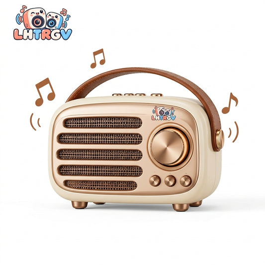 LHTRGV Retro Bluetooth Speaker, Vintage Portable Wireless FM Radio with Leather Handle & Deep Bass, Cream Gold - image 4