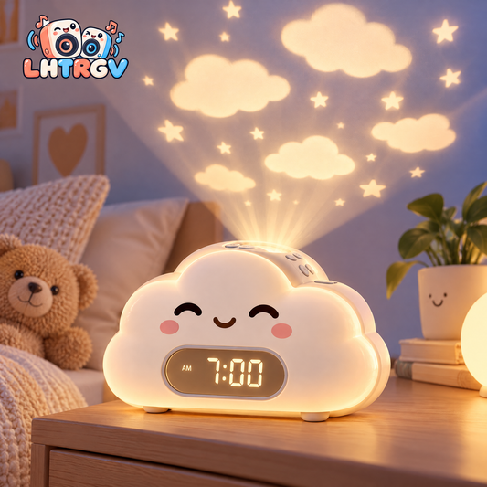LHTRGV Cute Cloud Kids Alarm Clock with Star Projector & Warm Night Light, Sleep Trainer for Toddler Bedroom