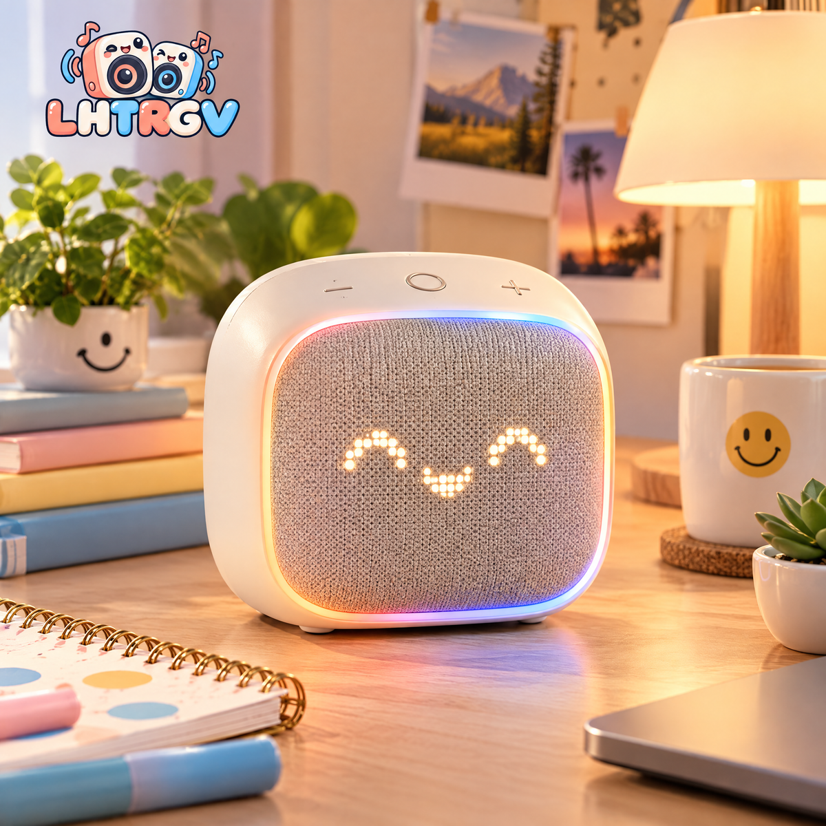 LHTRGV Cute Desktop Bluetooth Speaker with Pixel Art Smile Display & RGB Ambient Light