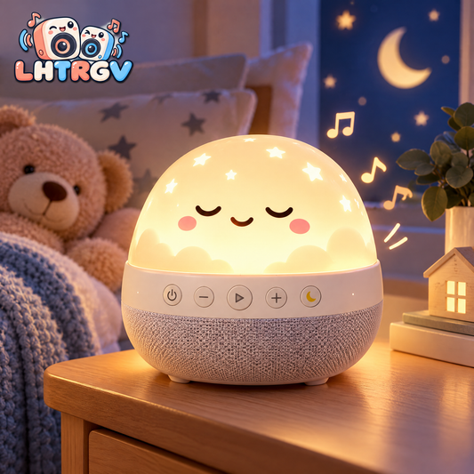 LHTRGV Baby Sound Machine & Starry Night Light – Cute Cloud Bedside Sleep Soother with Soothing Sounds & Fabric Speaker Base for Nursery, Newborns & Toddlers