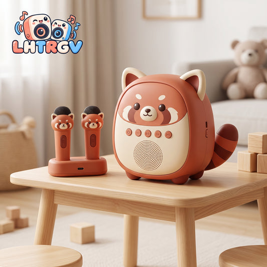 LHTRGV Kids Karaoke Machine with 2 Wireless Microphones & Charging Dock – Cute Red Panda Bluetooth Speaker for Toddlers & Children
